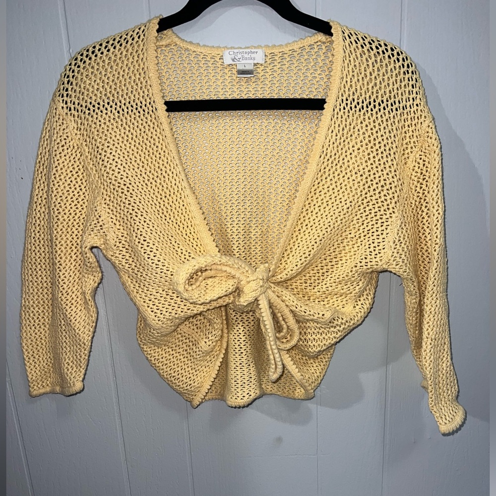 Christopher & Banks Yellow Knit Tie Front